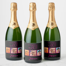 Proost op 80 jaar 3 foto's Zwart Roze Elegant