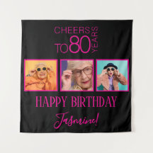Proost op 80 jaar 3 foto's Zwart Roze Elegant