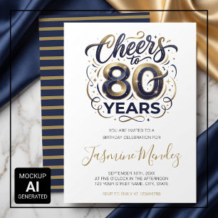 Proost op 80 jaar Elegant Goud Blauw Verjaardag Kaart
