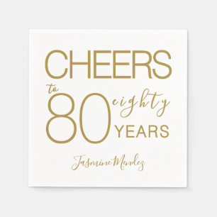 Proost op 80 jaar Elegant Goud Wit Verjaardag Servet