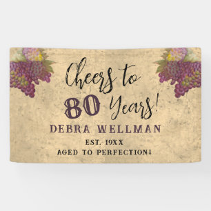 Proost op 80 Jaar Elegante Rustieke Wijn Verjaarda Spandoek
