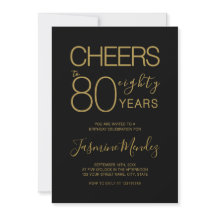 Proost op 80 jaar Elegante Zwarte Gouden Verjaarda