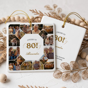 Proost op 80 Jaar Foto Collage Verjaardag Aandenke Keramisch Ornament