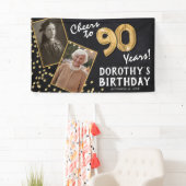 Proost op 80 Jaar Goud 2 Foto Verjaardag Spandoek (Insitu)