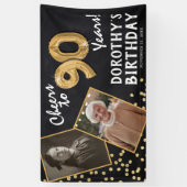 Proost op 80 Jaar Goud 2 Foto Verjaardag Spandoek (Verticaal)