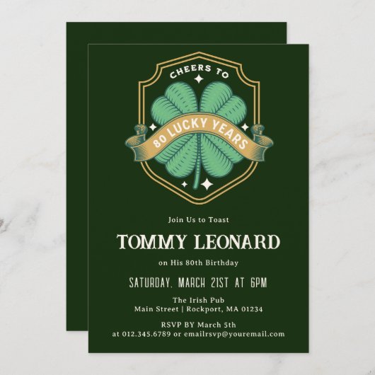 Proost op 80 jaar Lucky Shamrock Verjaardag Kaart (Voorkant / Achterkant)