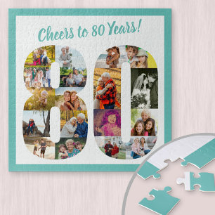 Proost op 80 Jaar Nummer 80 Foto Collage Vierkant Legpuzzel