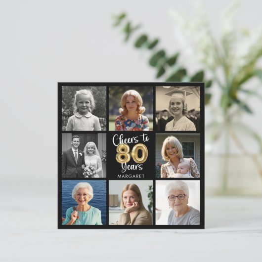 Proost op 80 jaar Photo Collage Balloons Verjaarda Kaart (Staand voorkant)