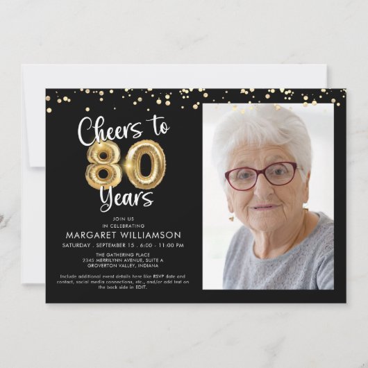 Proost op 80 jaar Photo Script Balloon Confetti Kaart (Voorkant)