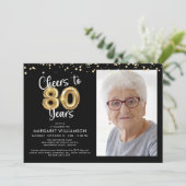 Proost op 80 jaar Photo Script Balloon Confetti Kaart (Staand voorkant)