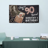 Proost op 80 jaar Roos Gold 2 Foto Verjaardag Spandoek (Beurs)