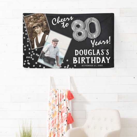 Proost op 80 jaar Silver 2 Foto Verjaardag Spandoek (Insitu)