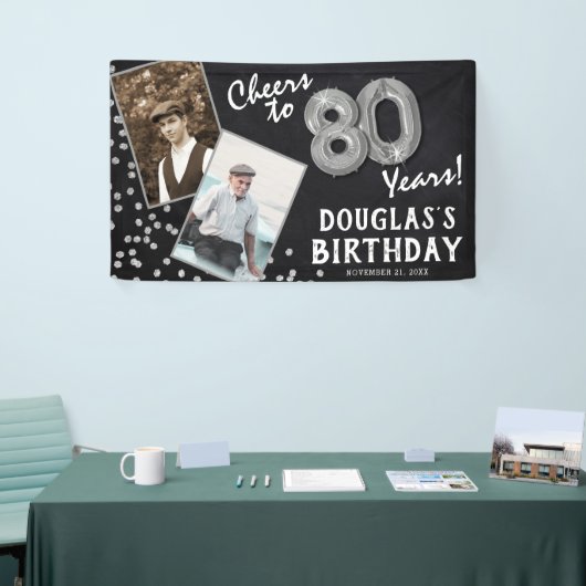 Proost op 80 jaar Silver 2 Foto Verjaardag Spandoek (Beurs)