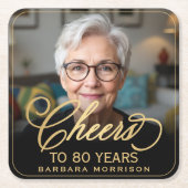 Proost op 80 Jaar Verjaardag Foto Goud Zwart Kartonnen Onderzetters (Voorkant)