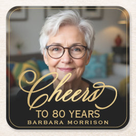 Proost op 80 Jaar Verjaardag Foto Goud Zwart Kartonnen Onderzetters