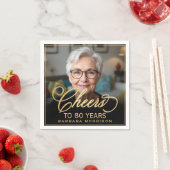 Proost op 80 Jaar Verjaardag Foto Goud Zwart Servet (Insitu)