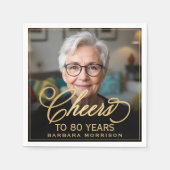 Proost op 80 Jaar Verjaardag Foto Goud Zwart Servet (Voorkant)