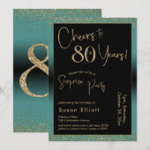 Proost op 80 jaar Verrassingsfeestje, Blauwgroen Kaart (Voorkant / Achterkant)