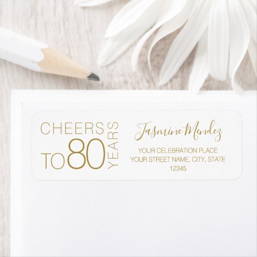 Proost op 80 jaar Witte Goud Chic Elegante Adres Etiket (Insitu)