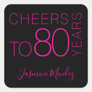 Proost op 80 jaar Zwart Roze Chic Elegant Vierkante Sticker