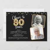 Proost op 80 Years2 Foto's Script Balloon Confetti Kaart (Voorkant)
