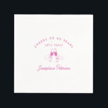 Proost op 80 Years Pink 80th Birthday Custom Servet<br><div class="desc">Feestelijke roze doodle ontwerp is voorzien van twee handen roosteren met wijnglazen. Alle tekst is bewerkbaar.</div>