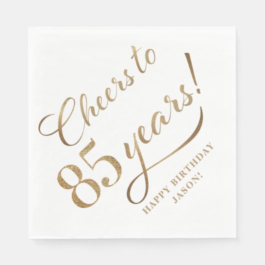 Proost op 85 verjaardag Glitter wit en goud Servet (Voorkant)