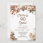 Proost op 90 jaar Roze Bloemen 90ste Verjaardag Kaart (Voorkant)