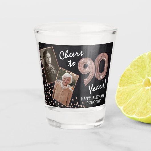 Proost op 90 Jaar Verjaardag 2 Foto Shot Glas (Voorkant)