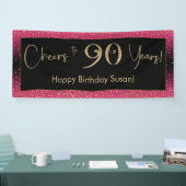 Proost op 90 jaar verjaardag, Deep Pink Gold Black Spandoek (Beurs)