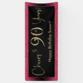Proost op 90 jaar verjaardag, Deep Pink Gold Black Spandoek (Verticaal)
