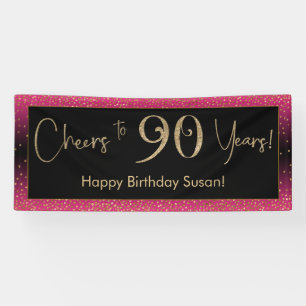 Proost op 90 jaar verjaardag, Deep Pink Gold Black Spandoek