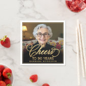 Proost op 90 Jaar Verjaardag Foto Goud Zwart Servet (Insitu)