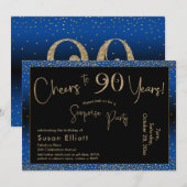 Proost op 90 jaar Verrassing Verjaardag Gold & Blu Kaart (Voorkant / Achterkant)