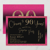 Proost op 90 jaar verrassingsverjaardag, Deep Pink Kaart (Voorkant / Achterkant)