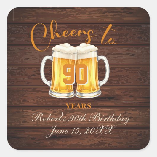 Proost op 90 Jaar Vierkante Sticker (Voorkant)