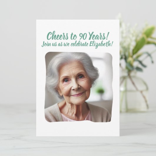Proost op 90 Years 90th Birthday Party Foto toevoe Kaart (Staand voorkant)