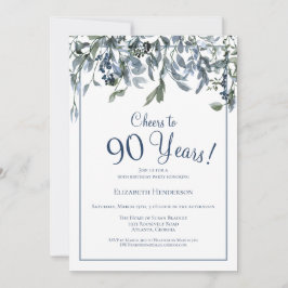Proost op 90 Years Blue Floral Kaart