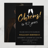 Proost op 92 jaar gouden zwarte volwassen verjaard kaart (Voorkant / Achterkant)