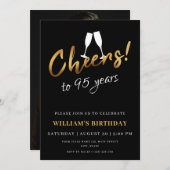 Proost op 95 jaar gouden zwarte volwassen verjaard kaart (Voorkant / Achterkant)