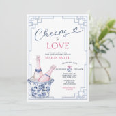 Proost op Blue Chinoiserie Wine Vrijgezellenfeest Kaart (Staand voorkant)