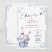 Proost op Blue Chinoiserie Wine Vrijgezellenfeest Kaart (Voorkant / Achterkant)