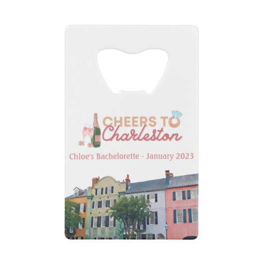 "Proost op Charleston" Bach-feestje flesopener Creditkaart Flessenopener (Voorkant)