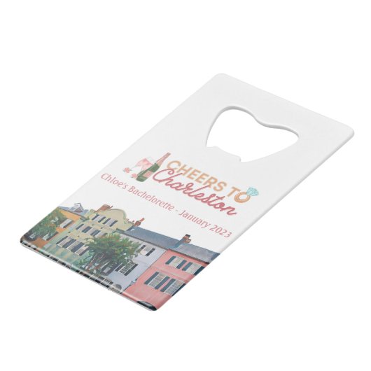 "Proost op Charleston" Bach-feestje flesopener Creditkaart Flessenopener (Voorkant Gekanteld)