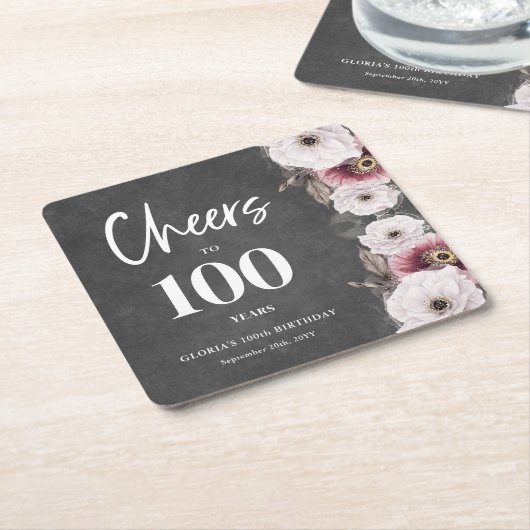 Proost op de 100ste verjaardag kartonnen onderzetters (Schuin)