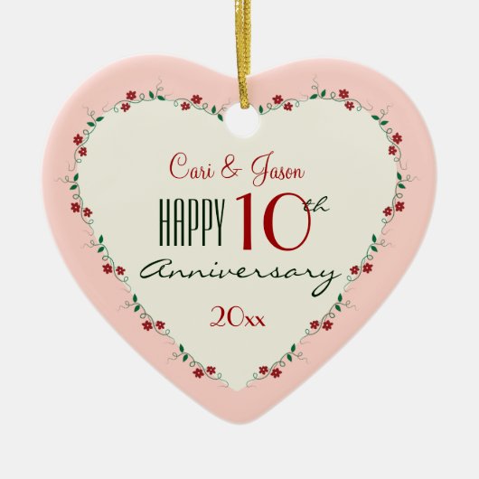 Proost op de 10e bruiloft Jubileum kerstcadeaus Keramisch Ornament (Voorkant)