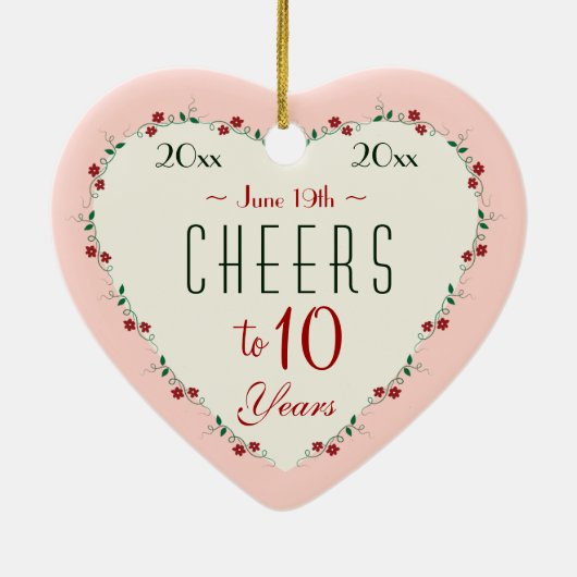 Proost op de 10e bruiloft Jubileum kerstcadeaus Keramisch Ornament (Achterkant)