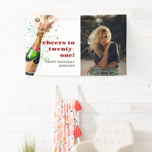 Proost op de 21e verjaardag Champagne Foto Spandoek (Insitu)