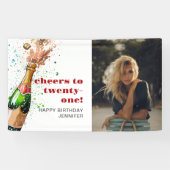 Proost op de 21e verjaardag Champagne Foto Spandoek (Horizontaal)