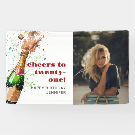Proost op de 21e verjaardag Champagne Foto Spandoek (Horizontaal)